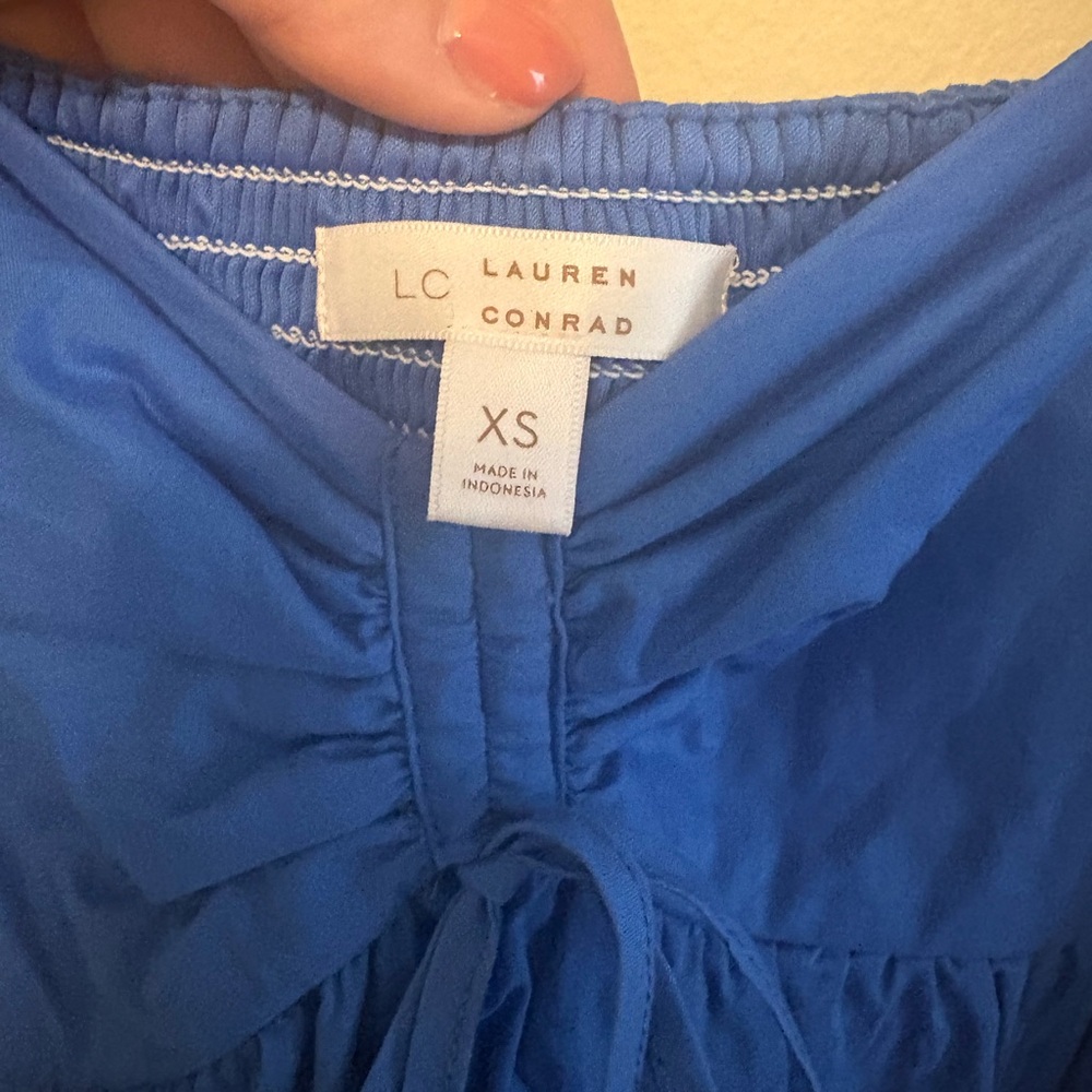 Lauren Conrad Blue Puff-Sleeve Midi Dress with Eyelet Hem - Picture 7 of 7